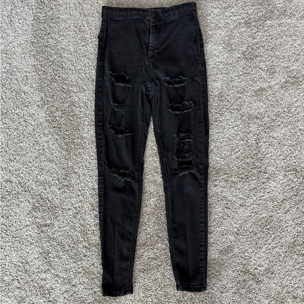Topshop Ripped Skinny Black Jeans